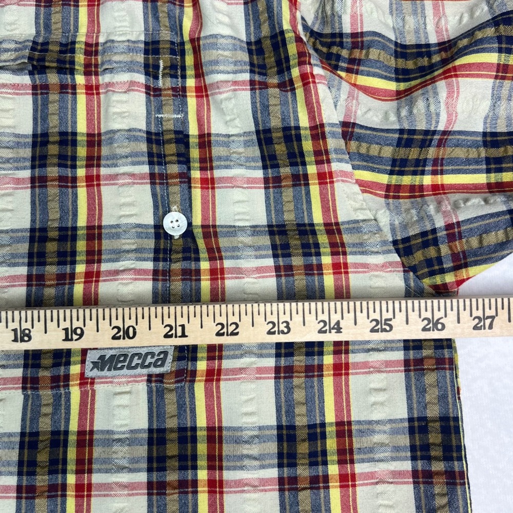 Mecca Mens XL Plaid Button Down Shirt Long Sleeve Textured Seersucker Red Y2K - Picture 4 of 7